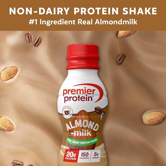 Premier Protein Almondmilk Plant Based Protein Shake, 20g Protein, 5g Sugar, 11.5 Fl oz, Coffee, 12 Count