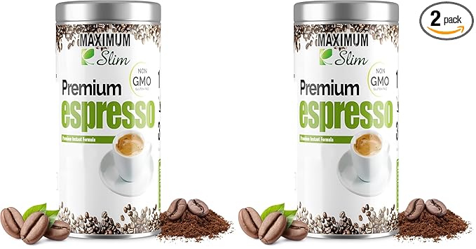 Maximum Slim Premio Instant Espresso Powder – Bold & Rich Flavor 100% Arabica Beans - Non-GMO, Gluten-Free – Premium Medium Roast Coffee 14.1 oz Resealable Jar : Café Instantáneo (Pack of 2)