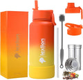 Lexlion 32 Oz Triple Walled Insulated Stainless Steel Fruit Infuser Bottle, Thermal Leaf Infuser, Silicone Sleeve, 3 Lids Leakproof, Metal Mug Gallon