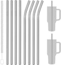 Tomorotec 8PCS 12" Stainless Steel Straws 4 Bent & 4 Straight for 40oz Stanley Tumblers, Reusable Food-Grade Drinking Straws with Cleaning Brush for Smoothies, Milkshakes, Iced Coffee, Dishwasher Safe