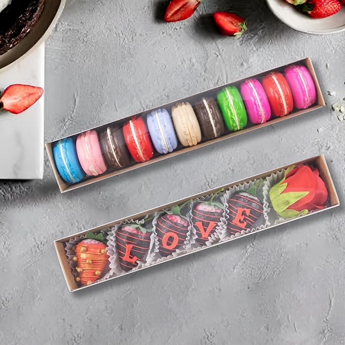 50Pack 12x2¼x2 Inch Chocolate Covered Strawberry Boxes for 6 Macaron boxes Chocolate Truffle Boxes Cookie boxes Bakery Boxes with Window Soap Boxes