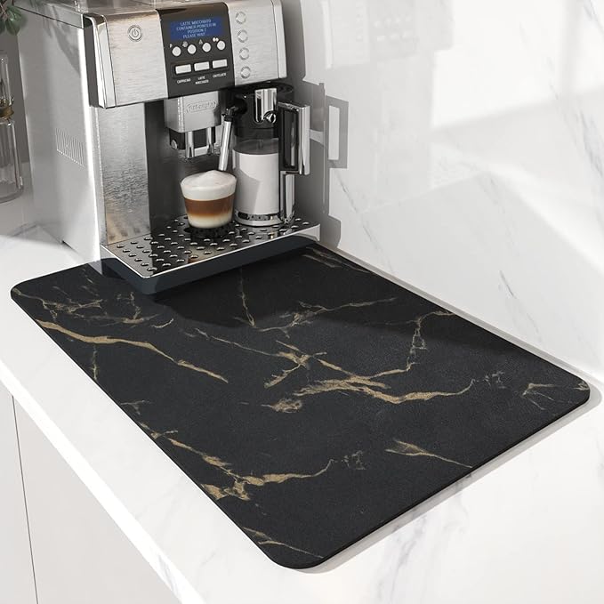 AMOAMI Coffee Mat Hide Stain Rubber Backed Absorbent Dish Drying Mat for Kitchen Counter - Fits Under Coffee Maker or Machine