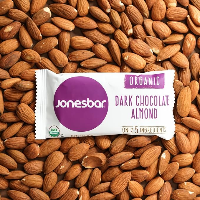 JONESBAR Organic Plant Based Protein Bars | Dark Chocolate Almond | Fruit & Nut Bar, Kosher, Gluten Free, Breakfast Bars, School Snacks, Vegan Snack & Healthy Snacks for Adults and Kids (Pack of 12)