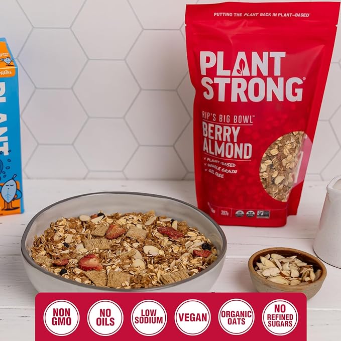 Rip's Big Bowl - PLANTSTRONG Berry Almond Cereal (6-Pack) Non-GMO Whole-Grain Plant-Based Oil Free Pack of 6 x 14oz Bags
