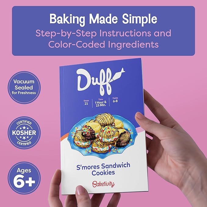 Baketivity Baking Kit Bundle – Unicorn Rainbow Cookies & S’mores Sandwich Cookies by Duff Goldman – DIY Kids Baking Set with Pre-Measured Kosher Ingredients, Decorating Supplies, STEM Activities – Age