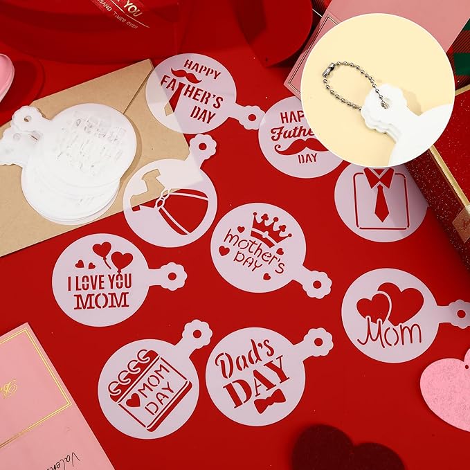 JULBEAR 36 Pieces Reusable Mother's Day Father's Day Cookie Cake Stencils Templates Mold Tools for Mother's Father's Day Birthday Wedding Party Royal Icing Cake Coffee Dessert Decoration Supplies