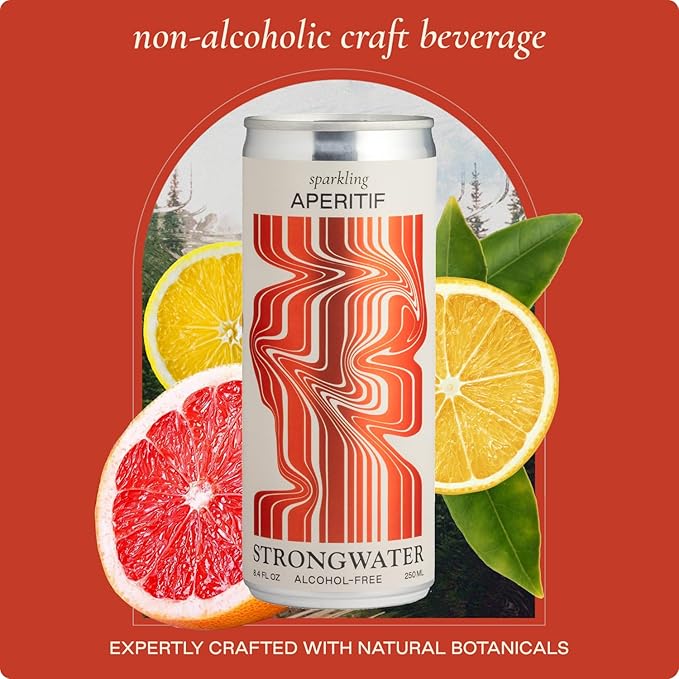 Strongwater Sparkling Spritz Aperitif - 12 Pack Cans (8.4 Fl Oz Each) - Premium Non Alcoholic Aperitif - Made with Filtered Rocky Mountain Water, Gentian, Grapefruit, Quinine, Real Cane Sugar