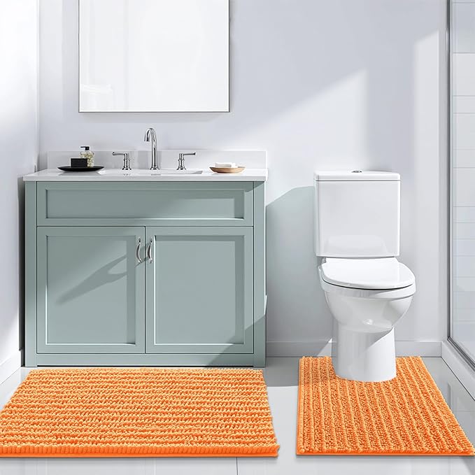 Arotive Luxury Chenille Bathroom Rug Mat, Extra Soft Thick Absorbent Shaggy Bath Rugs, Non-Slip Machine Wash Dry, Plush Bath Mats for Bathroom, Shower and Tub, 30x20, Orange