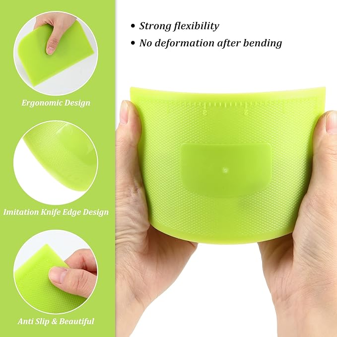 4 Piece Plastic Dough Scraper Bowl Scraper Flexible Multipurpose Food Scraper Plastic Dough Cutter for Bread Cake Dough Fondant Icing (White, Green, Yellow, Red)