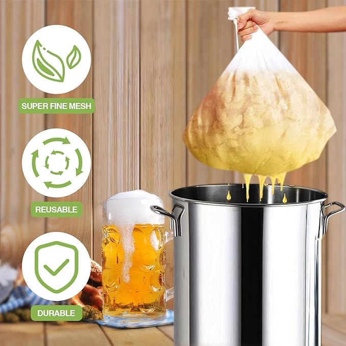 Chumia 5 Pack Brew Bags Reusable Extra Large 26 x 22'' Fine Mesh Strainer Cold Brew Filters Drawstring Cheese Cloth Straining Bags Wine Making Supplies for Fruit Cider Beer