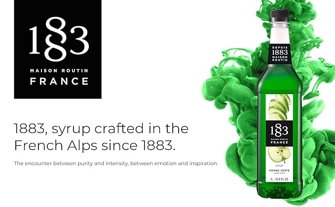 1883 Green Apple Syrup for Drinks, Made in France, 1 Liter Plastic Bottle