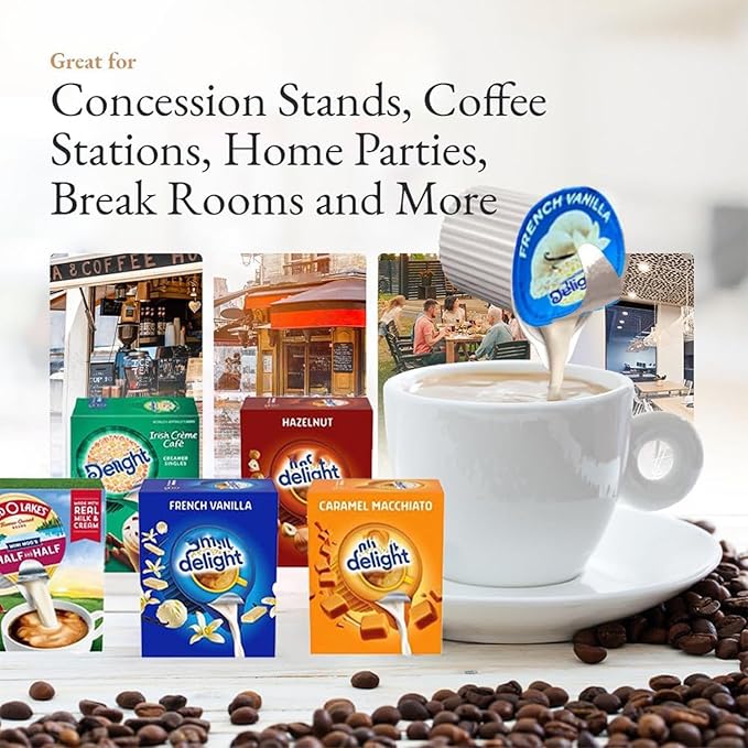 Coffee Creamer Singles Variety Pack – 50 Count – 5 Flavors: Half & Half, Hazelnut, French Vanilla, Caramel, Irish Creme – Non-Refrigerated Mini Creamers for Home, Office, Coffee Bar, Gifts