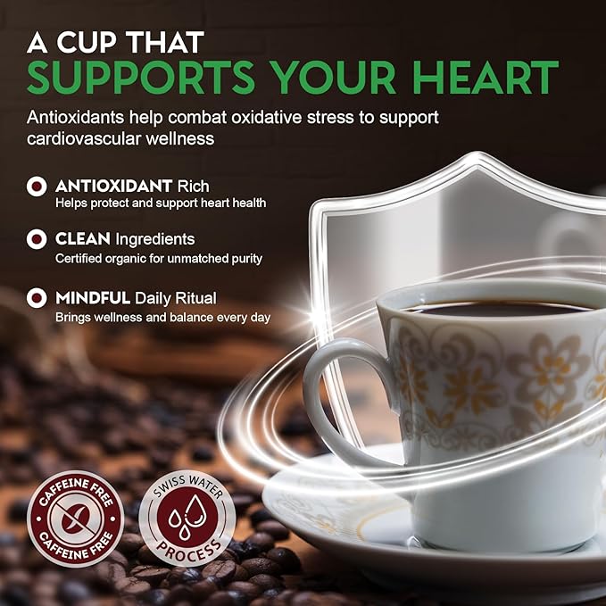 Cardiology Coffee – Decaf Coffee Beans – USDA Certified Organic, Mold Free 12oz Premium Whole Bean Coffee Medium Roast – Decaf Espresso Beans with Swiss Water Decaf and Antioxidant Benefits – Heart Healthy Lifestyle