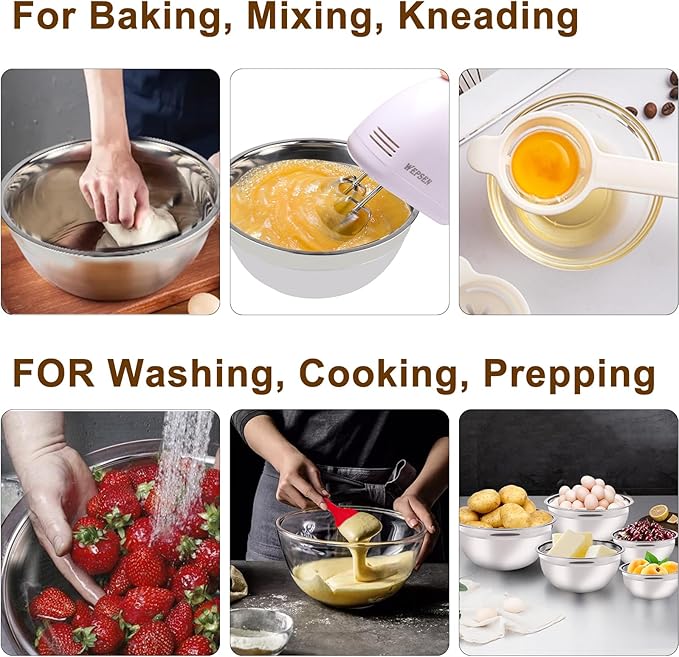 Hand Mixer Electric Mixing Bowls Set, 5 Speeds Handheld Mixer with 4 Nesting Stainless Steel Mixing Bowl, Measuring Cups Spoons 200W Kitchen Blender Whisk Beater Baking Supplies For Beginner