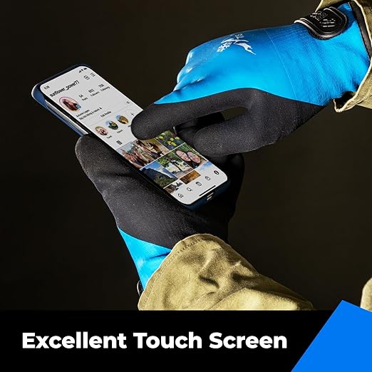 100% Waterproof Gloves for Men and Women, Winter Work Gloves for Cold Weather, Touchsreen, Thermal Insulated Freezer Gloves, With Grip, Blue, Large