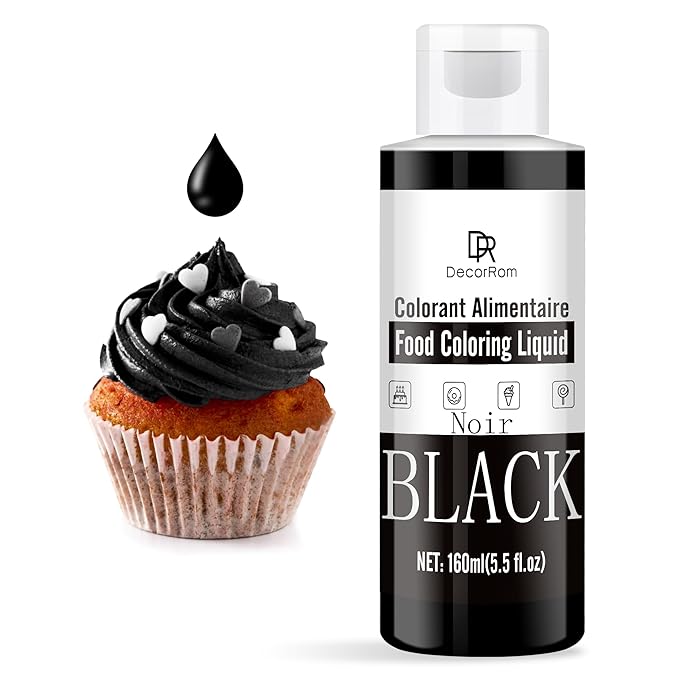 Food Coloring - Vibrant Liquid Icing Food Coloring Set for Baking, Cake Decorating, Easter Egg, Airbrush - Tasteless Food Color Dye for Fondant, Slime, DIY Crafts - 5.5 Fl.oz / 160ml Each (Black)