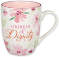 Christian Art Gifts Inspirational Ceramic Coffee & Tea Scripture Mug for Women: Strength & Dignity Encouraging Bible Verse, Microwave & Dishwasher Safe Novelty Drinkware, White & Pink Floral, 12 oz.