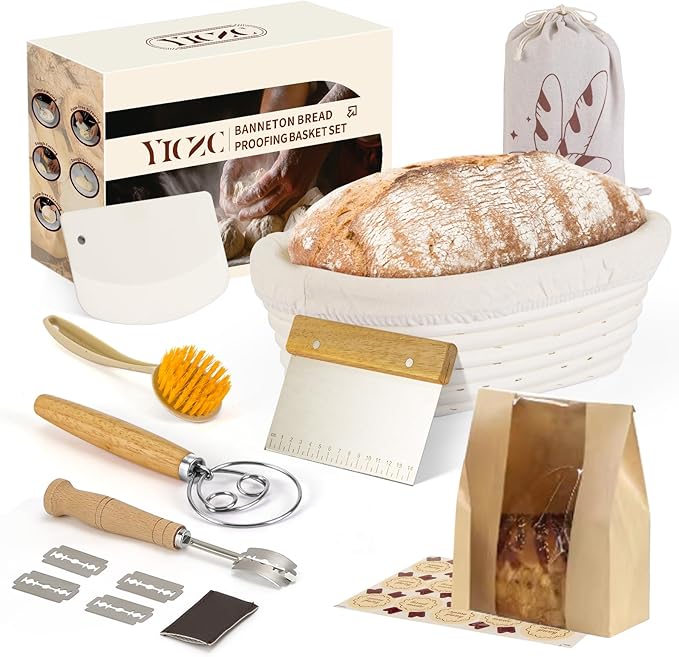 Bread Proofing Basket Set, Oval 10" Sourdough Proofing Basket for Bread Making Tools and Supplies, Sourdough Bread Baking Supplies, Ideal Basket Gift Set for Artisan Bakers