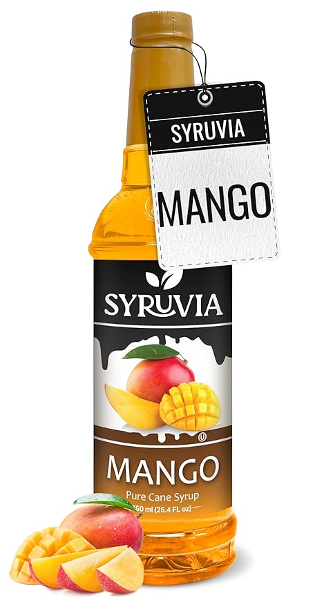 Syruvia Mango Syrup - Premium Flavoring Syrup for Tea, Italian Sodas, Beverages, Desserts, Ice Cream, Cocktails & Mocktails - Kosher, Gluten Free - 25.4 fl oz.
