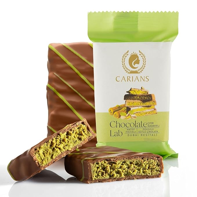 CARIANS Dubai Chocolate Bar with Pistachio, Luxury Chocolate with Crispy Kunafa, Great for Gift Giving, Anniversary, Thanksgiving, Christmas