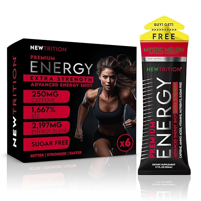 NewTrition® Extra Strength Energy Shots, Sugar-Free 1.7 fl oz (Pack of 24, 8 Flavors) - 250mg Caffeine Energy Drinks with Vitamin B & Amino Acids, Zero Calorie Vitamin Energy Shots (Mixed 1&2)