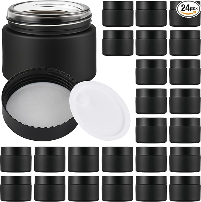 Glass Jars with Lids,Eco-Friendly Cosmetic Containers with Airtight Black Lids & Liners, Multi-Color Options for Cream, Lotion, Body Butter, DIY Skincare Travel Jars (Frosted Black, 2oz)