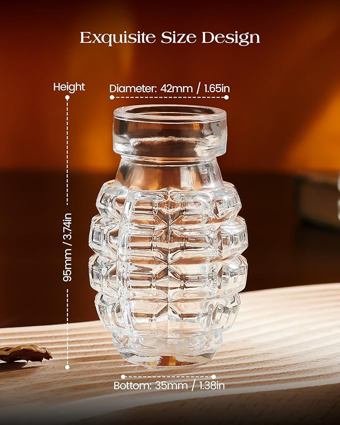 Kollea Grenade Shaped Shot Glass Set, Funny Shot Cups with Heavy Base for Whiskey, Tequila, Vodka, Liquor, 21st Birthday Gifts for Men Dad, Military Men Cave Decor, 3.7 Oz Bartender Accessories, 4 Pcs