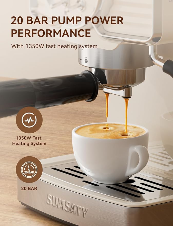 Espresso Machine 20 Bar, Professional Espresso Maker with Milk Frother Steamer Wand, Espresso Coffee Machine Off-white, Cappuccino & Latte Machine for Home, Retro, 1.8L Removable Water Tank