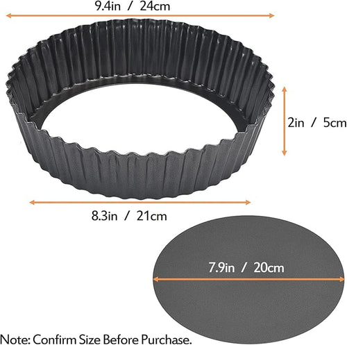 2 Pack Nonstick Tart Pan, Quiche Pan, Carbon Steel Deep-dish Pie Pan with Removable Loose Bottom (9.4 In)