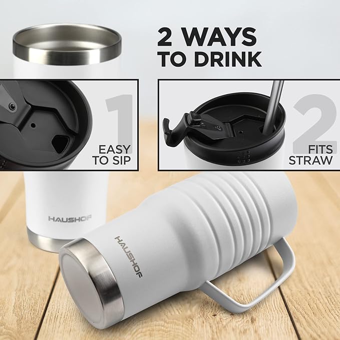 HAUSHOF 24 oz Travel Mug with Handle, Stainless Steel Vacuum Insulated Coffee Mug, Double Wall Travel Mugs with Leakproof Lid, BPA Free