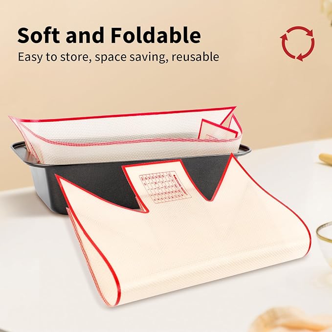 2Pcs Silicone Bread Loaf Pan Liners, Extra Thick Silicone Baking Mat for Dutch Oven, Non-Slip & Easy Clean Reusable Sourdough Bread Baking Supplie - For Bread, Cookies, Pastry (red)