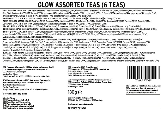 VAHDAM, GLOW - Assorted Christmas Tea Gift Sets (6 Loose Leaf Tea) Tin Caddy Presentation Box | Gluten Free, Non GMO | Holiday Gifts for Everyone