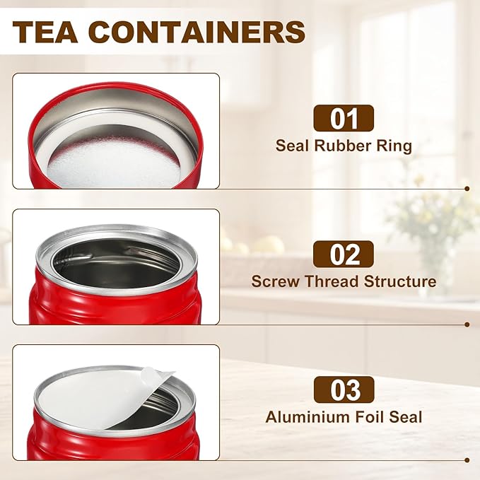 uxcell 2Pcs Round Tea Canisters, 3" x 3" Airtight Metal Tea Containers for Loose Tea, Coffee Beans, Spices - Durable, Compact, and Stylish Storage Tea Tin (Red)
