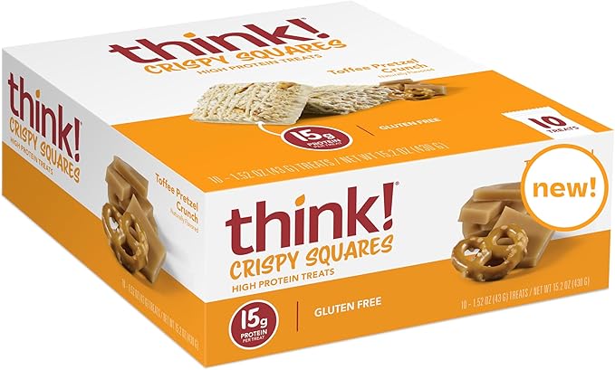 Think! High Protein Crispy Squares Toffee Pretzel Crunch Treat (10 Pack)