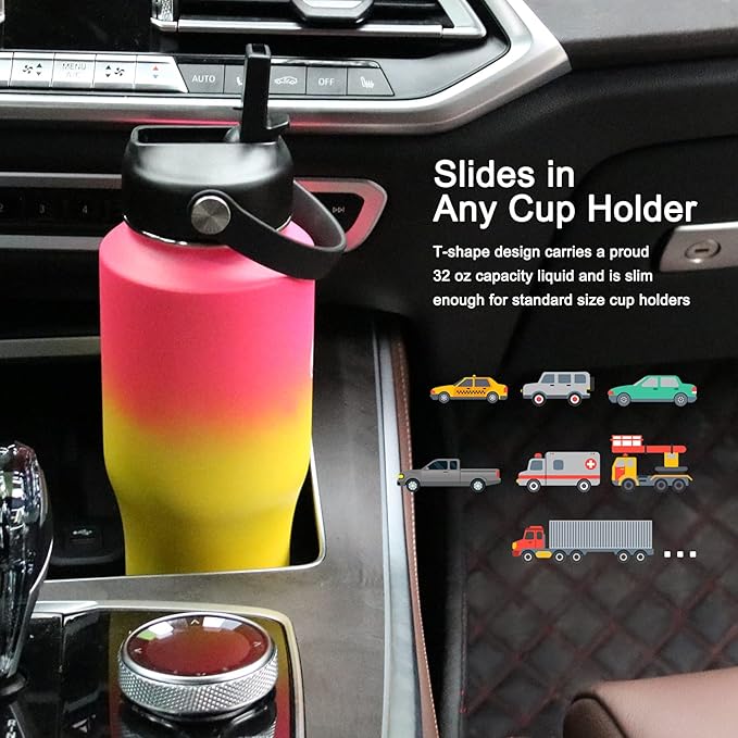 SENDESTAR Water Bottle 32oz,2 Lids(Straw lid),Wide Mouth Stainless Steel Vacuum Insulated Double Wall Keep Liquids Cold or Hot All Day,Sweat Proof Sport Design,Fit Car Cup Holder(Sobert)
