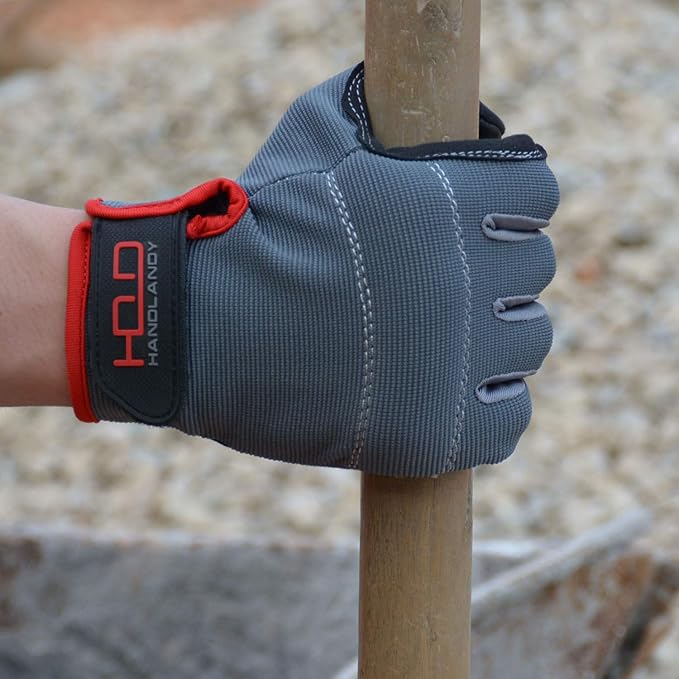 HANDLANDY Work Gloves for Men & Women, Utility Mechanic Working Gloves Touch Screen, Flexible Yard Work Gloves