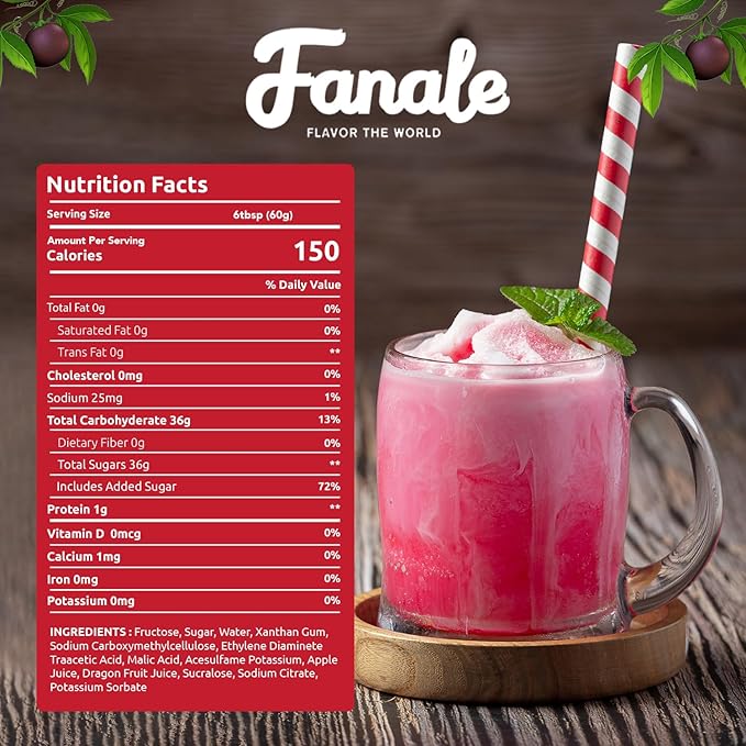Fanale Premium Flavoring Concentrated Syrup for Bubble Tea 11 lb | Red Dragon Fruit Flavor Syrup | for Boba Tea, Smoothies, Slushes, Desserts | 11lb | Pack of 4 | SRP361-CS