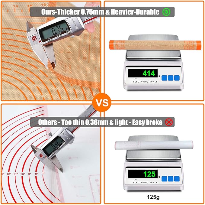 Silicone Pastry Mat 36'' By 24'' Extra Large Baking Mat with Measurements for Dough Rolling, Kneading Board, Kitchen Counter Mats for Dough, Pastry, Fondant, Pie Crust, Cookies, Bread, Pasta, Pizza