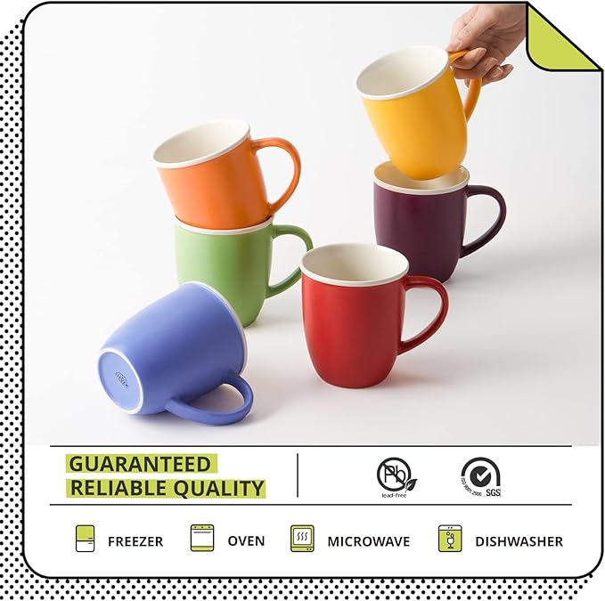 LIFVER 19 oz Large Coffee Mugs Set of 6, Valentines Day Gifts for him her, Assorted Colored Mugs with Handle, Matte Ceramic Large Cups for Coffee Tea Cocoa, Housewarming Decor Gift