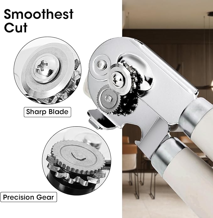 Beneno Can Opener Manual with Magnet, Hand Held Heavy Duty Can Opener with Durable Sharp Blade Smooth Edge, Big Effort-Saving Knob, Soft Grip Rubber Handle, Multifunctional Bottle Opener, Beige