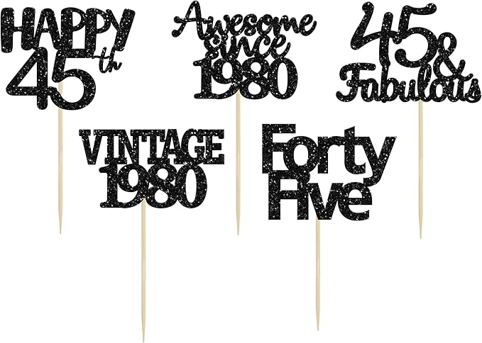 Gyufise 30 Pack Black Glitter 45th Birthday Cupcake Toppers Vintage 1980 Awesome Since 1980 45 Fabulous Cupcake Picks 45th Birthday Wedding Anniversary Party Cake Decorations Supplies