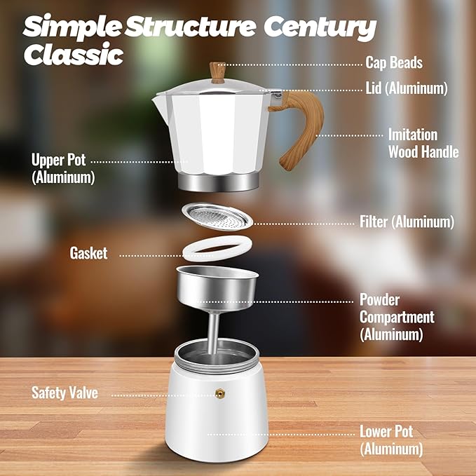 9 Cup Aluminum Moka Pot Classic Stovetop Espresso Coffee Maker 450ml 15oz Coffeemaker Percolator Mocha Express Preferred Cafe Makers for Italian and Cuban Café Brewing White
