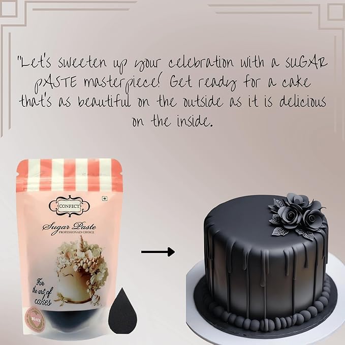 Confect Black Fondant for Cake Decorating – Premium Confect Fondant for Cakes, Cupcakes & Cookies | Vegan, Gluten-Free, Nut-Free, Palm Oil-Free – 8.8 Oz