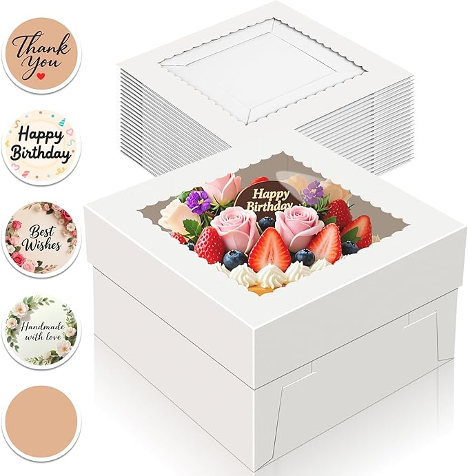 15 PCS Cake Boxes 12 Inch, 12x12x6 Inch Cake Box, 12 Inch Cake Box with Window, White Bakery Boxes, Large Baking Boxes, Cajas Para Pasteles, 12x12 Cake Boxes for Birthday, Wedding, Party, Business