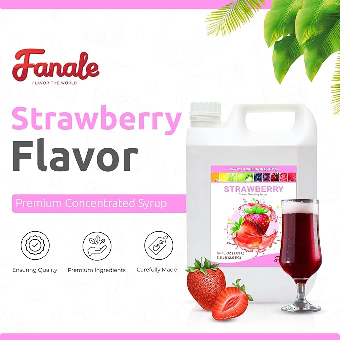 Fanale Premium Flavoring Concentrated Syrup for Bubble Tea | Strawberry Flavor Syrup | for Boba Tea, Smoothies, Slushes, Desserts | 5.5 pound Pack of 6 | SRP501-CS