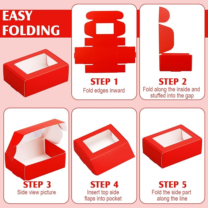 Zonon 30 Pcs Soap Boxes for Homemade Packaging, Mini Kraft Treat Boxes with Window for Bakery Candy Soap Making Gift Packaging (3.7 x 2.6 x 1.37 Inch,Red)