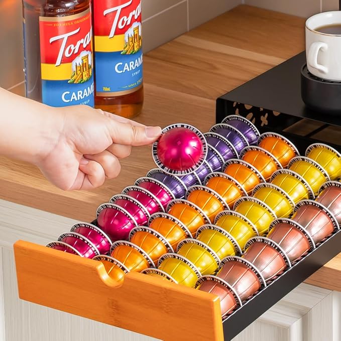 Flagship Vertuo Pod Holder Coffee Storage for Nespresso - Black Metal Fits All Size Vertuo Pods