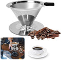 Pour Over Coffee Dripper-Stainless Steel Coffee Filter,Reusable Drip Cone Coffee Filter Portable Pour for 1-4 Cup (With Base, L)