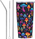 Mushroom Tumbler with Lid and Straw 20oz Coffee Tumblers Leakproof Stainless Steel Travel Mug Vacuum Insulated Cup for Iced and Hot