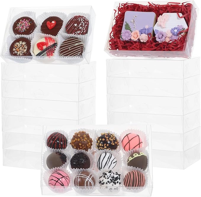 50PCS 7 x 4 3/8 x 1 1/2 Inch Inch Clear Cookie Boxes Chocolate Truffle Boxes Brownie Box Bakery Pastry Gift Box for Soap, Dount,Browine Cake,Treat, Party Favors Christmas